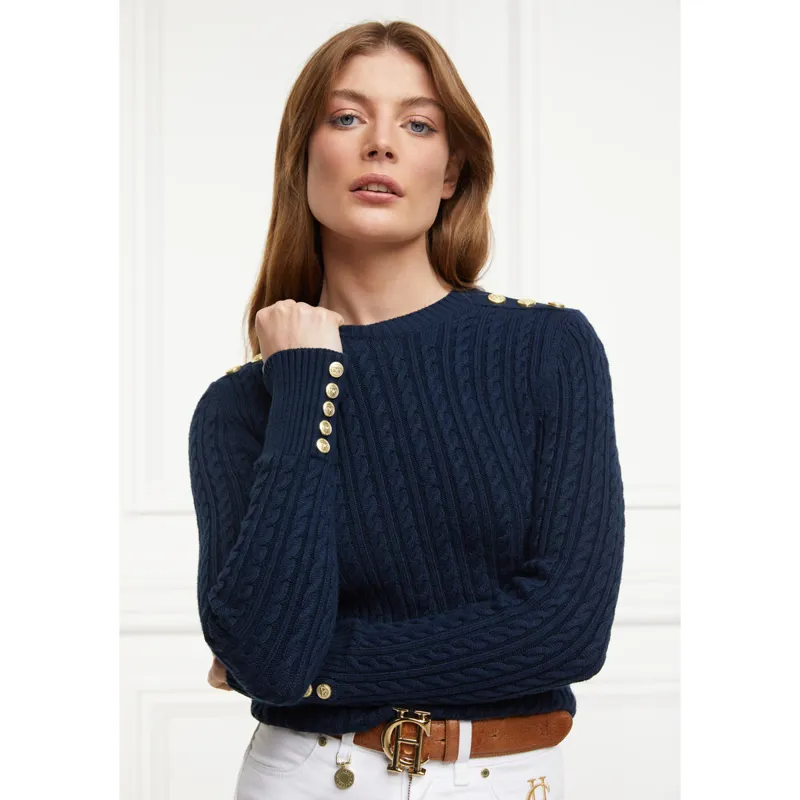 Holland Cooper Seattle Cable Crew Knit - Ink Navy-1